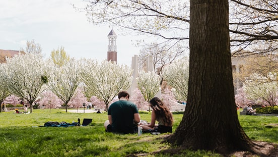 The Purdue University campus during the spring season.